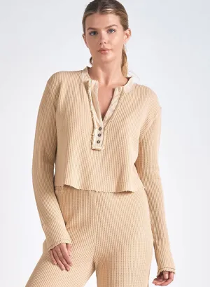 Elan - 7 Top Long/Sleeve V Neck - Tan