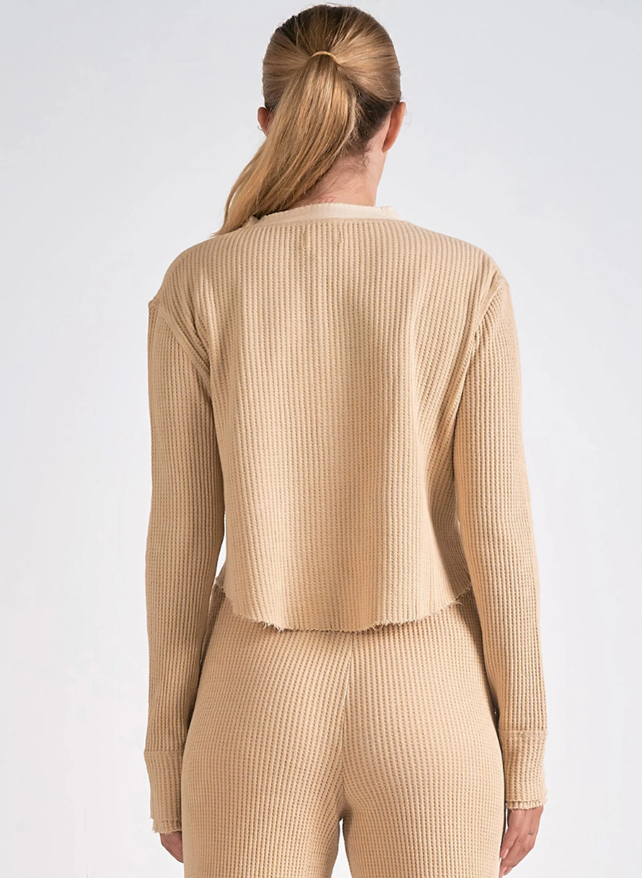 Elan - 7 Top Long/Sleeve V Neck - Tan