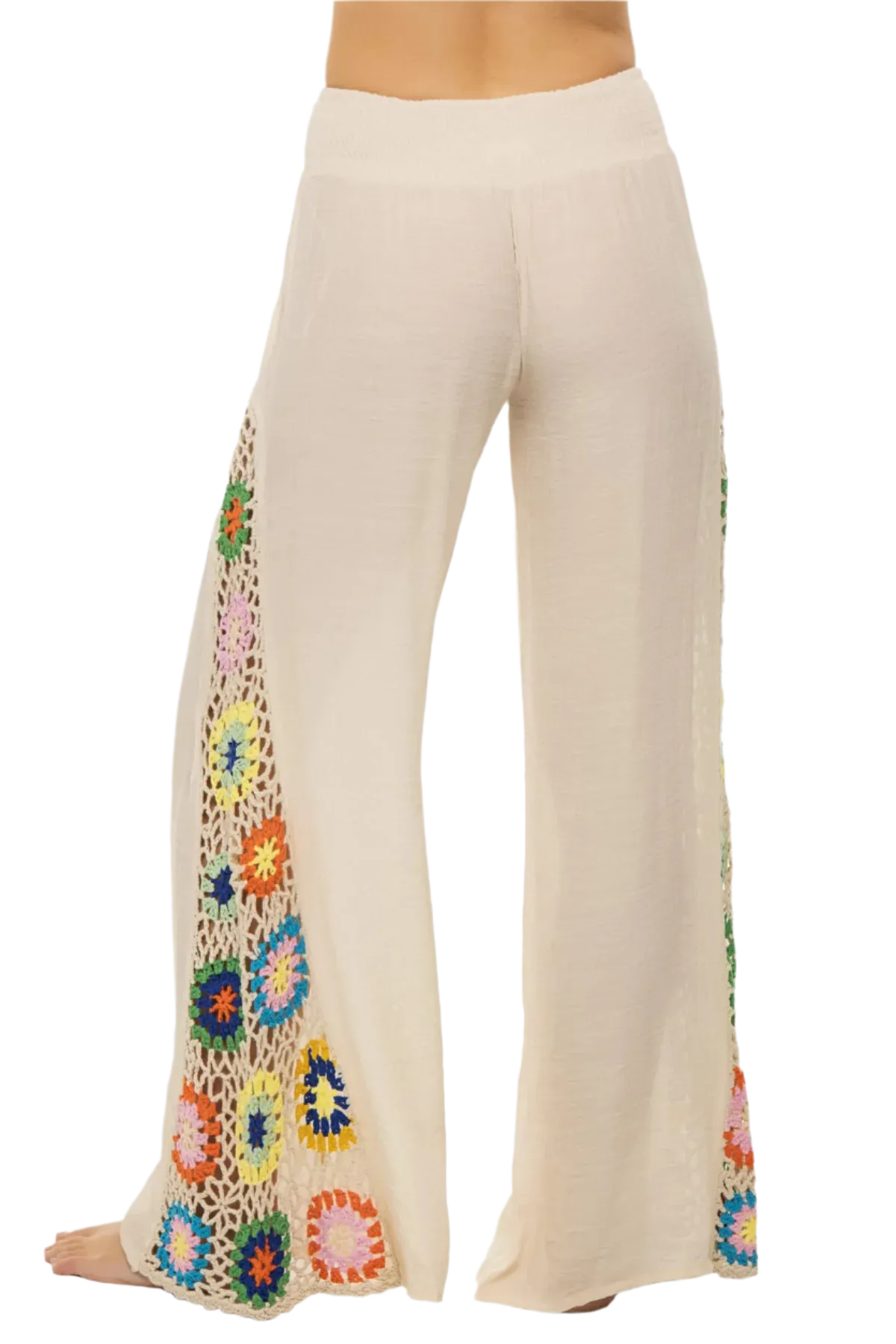 Elan Crochet Panel Wide Leg Pants - Natural