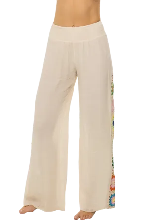 Elan Crochet Panel Wide Leg Pants - Natural