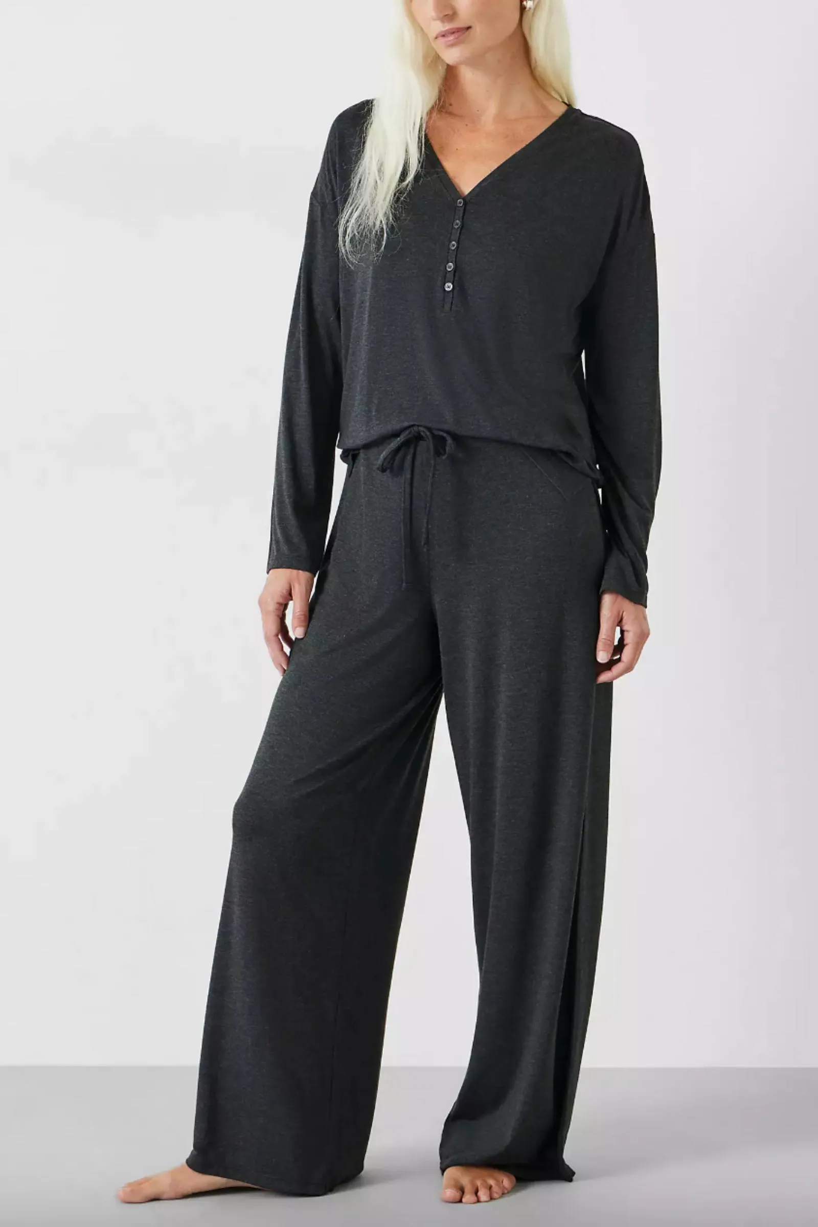 Elmir Henley Jersey Pyjamas, Charcoal Marl