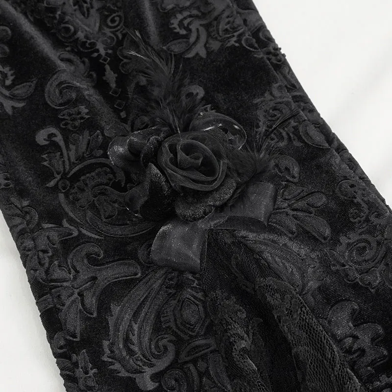 EPT01401 Black Gothic velveteen embossed flared pants