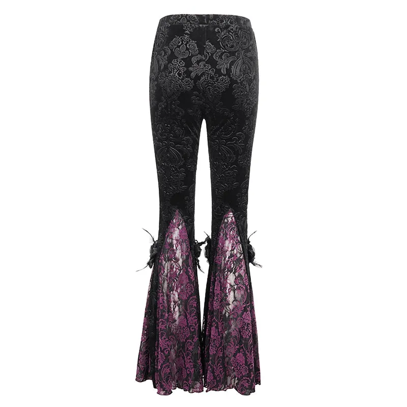 EPT01402 Black and purple Gothic velveteen embossed flared pants