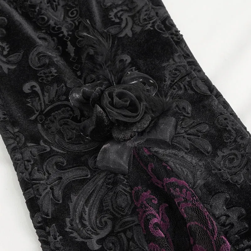 EPT01402 Black and purple Gothic velveteen embossed flared pants