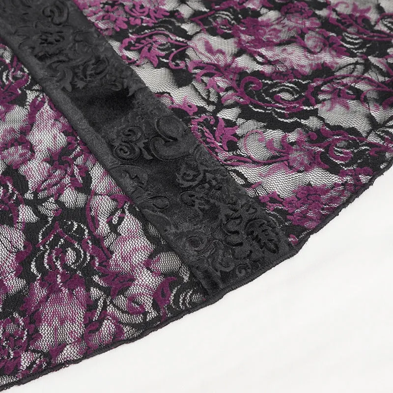 EPT01402 Black and purple Gothic velveteen embossed flared pants