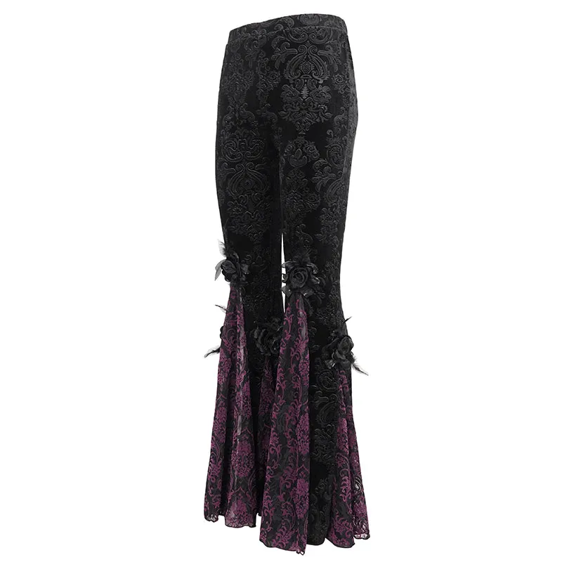 EPT01402 Black and purple Gothic velveteen embossed flared pants