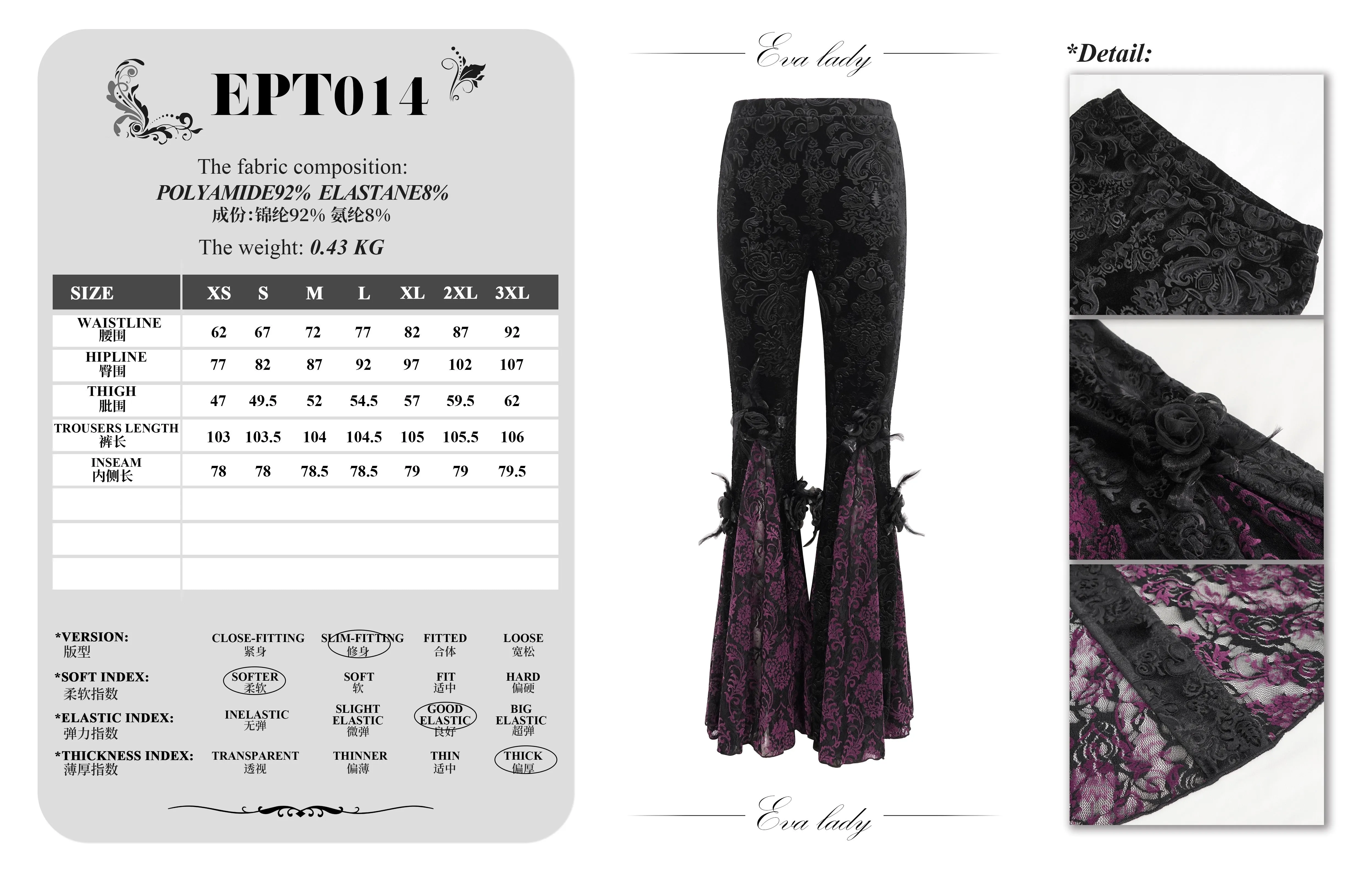 EPT01402 Black and purple Gothic velveteen embossed flared pants