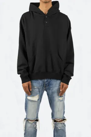 Essential Henley Hoodie - Black