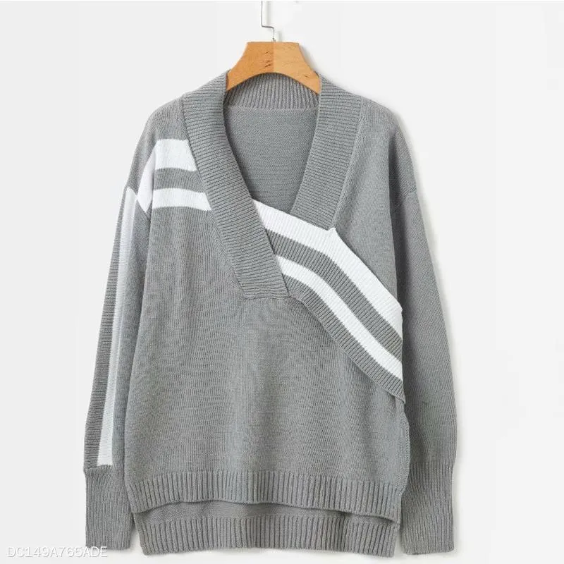 Fashion Knitting V-Neck Irregular Long Sleeves Sweater