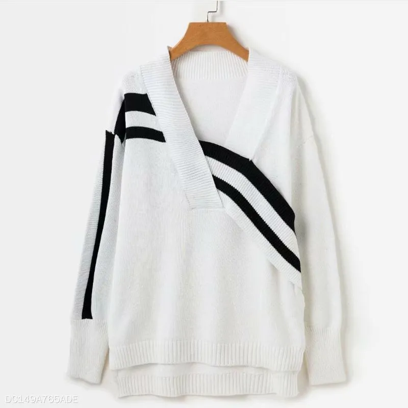 Fashion Knitting V-Neck Irregular Long Sleeves Sweater