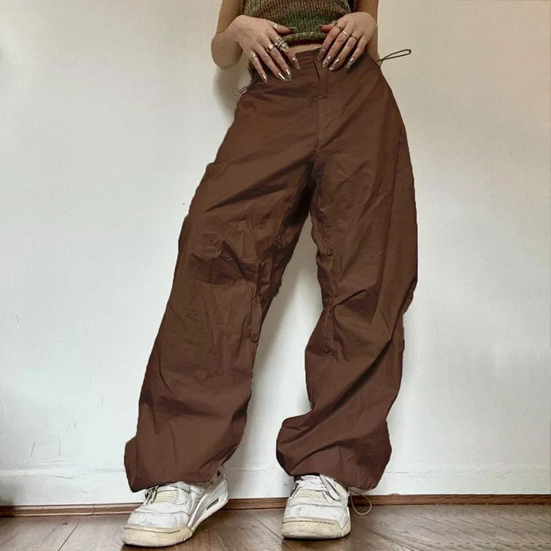 Fashionkova   Y2K Cargo Pants Women Casual Loose Drawstring Low Waist Pockets Baggy Wide Leg Sweatpants 2022 Streetwear Hippie Korean Joggers