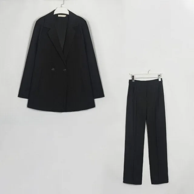 FashionSierra - Double Breasted Blazer High Waist Straight Pants