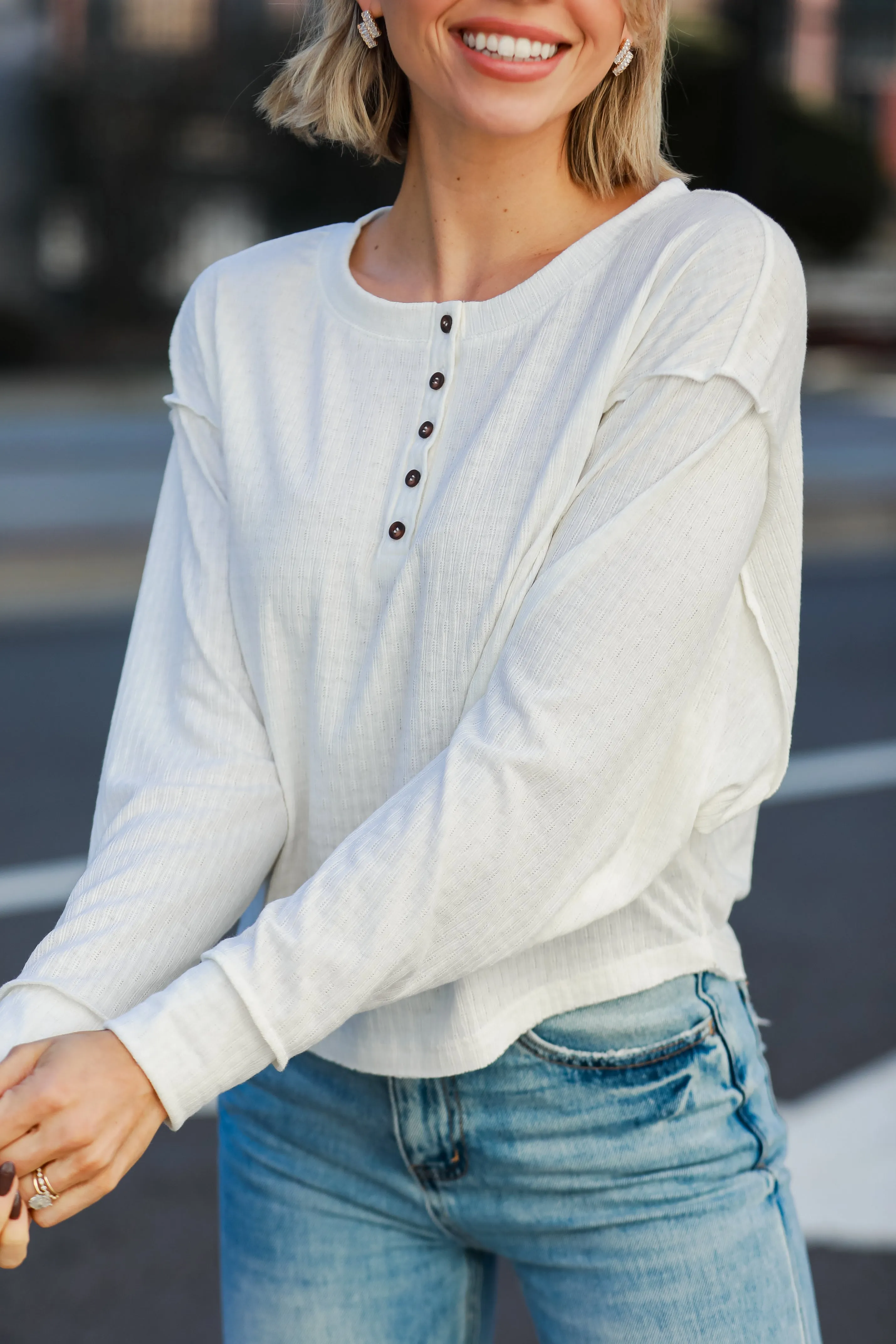 FINAL SALE - Amber White Henley Knit Top - DU DEAL