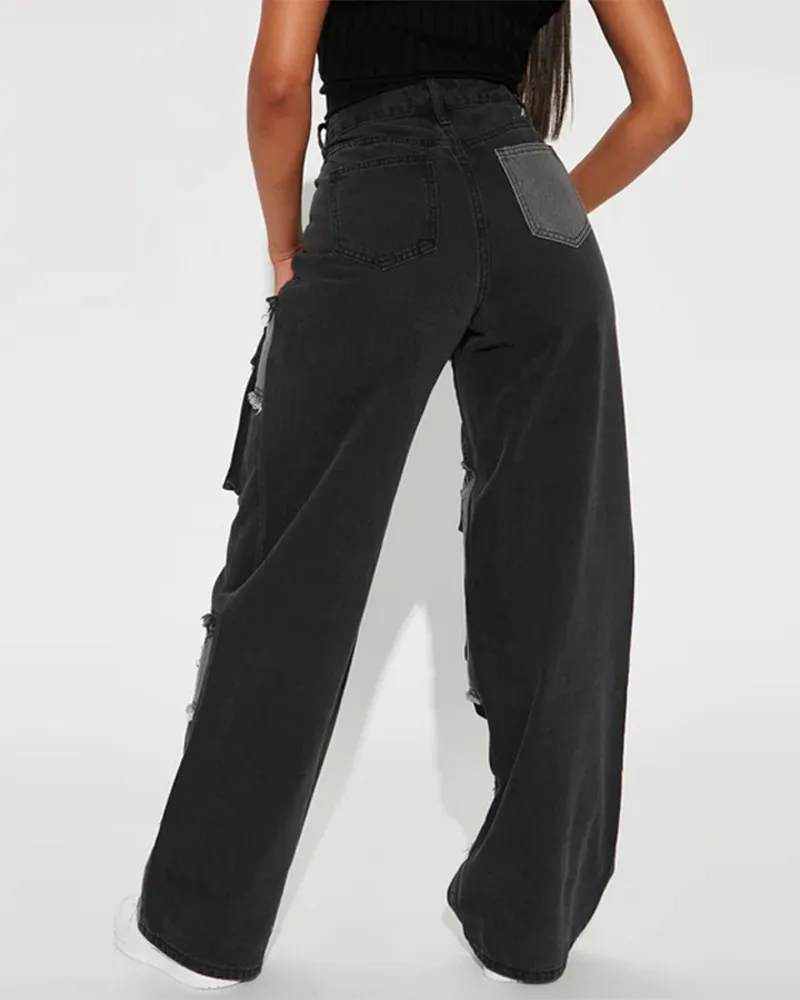 Flat Tube High Waist Stitched Jeans