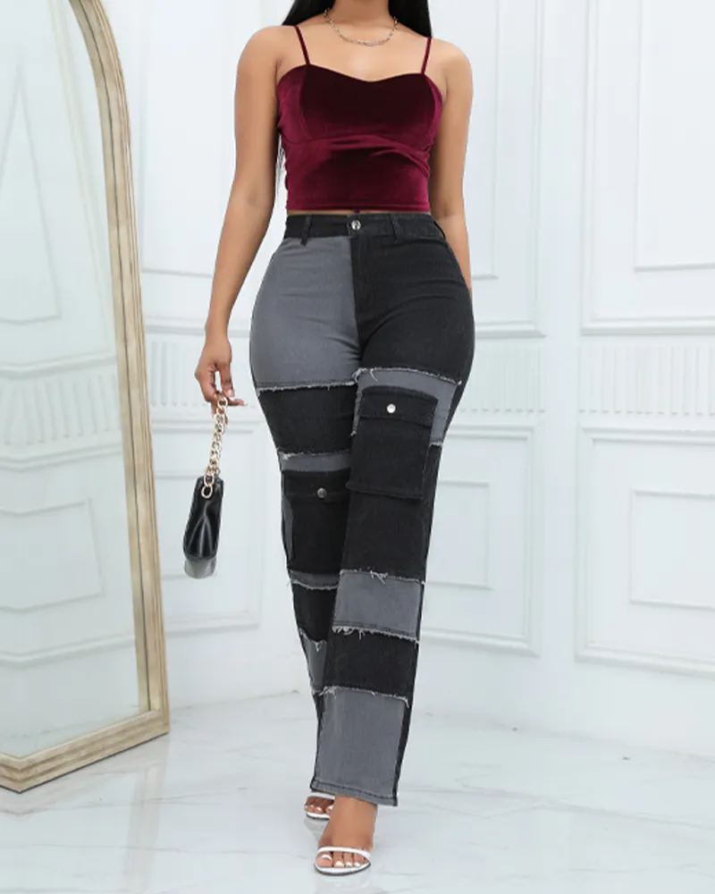 Flat Tube High Waist Stitched Jeans