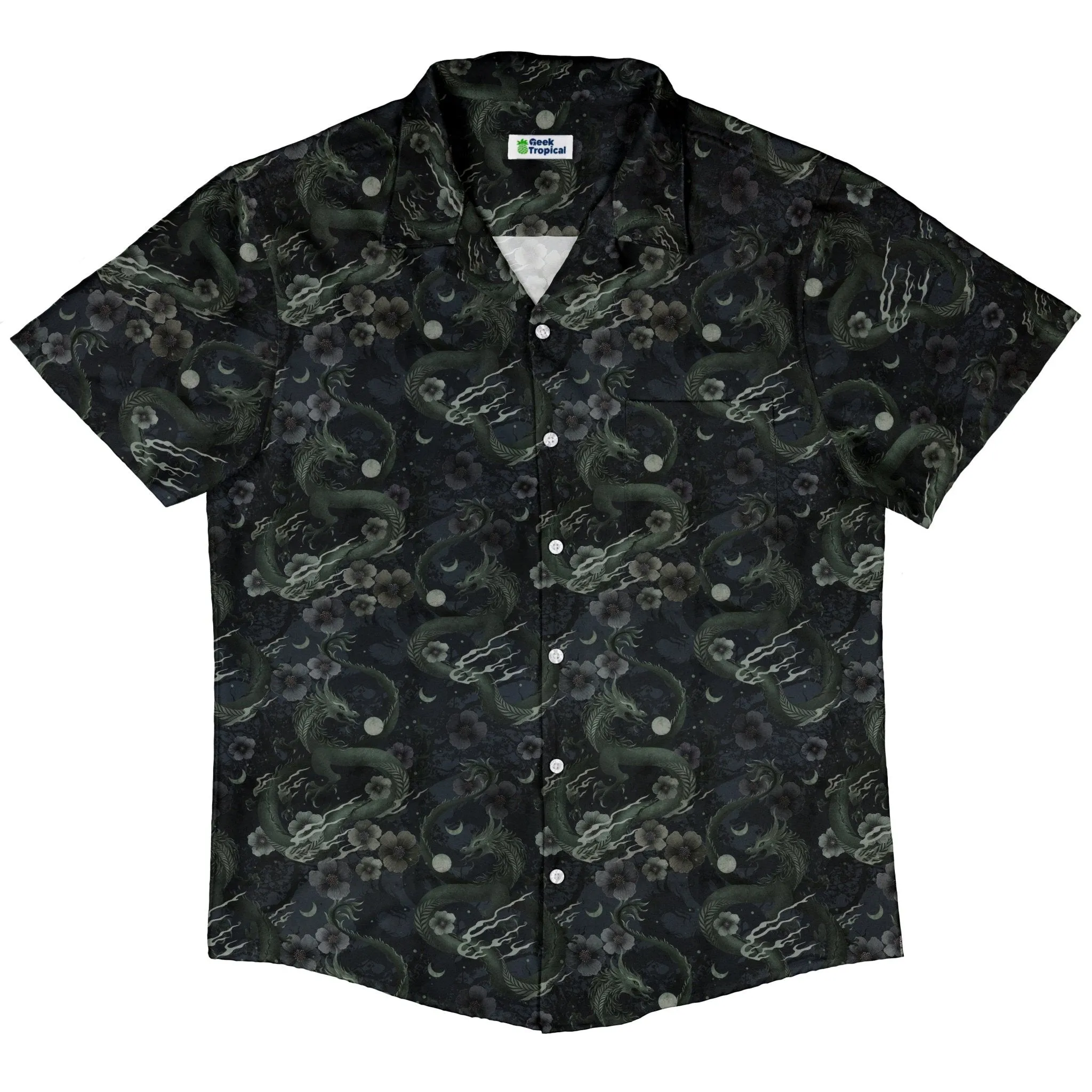 Floral Dragon Fog Button Up Shirt