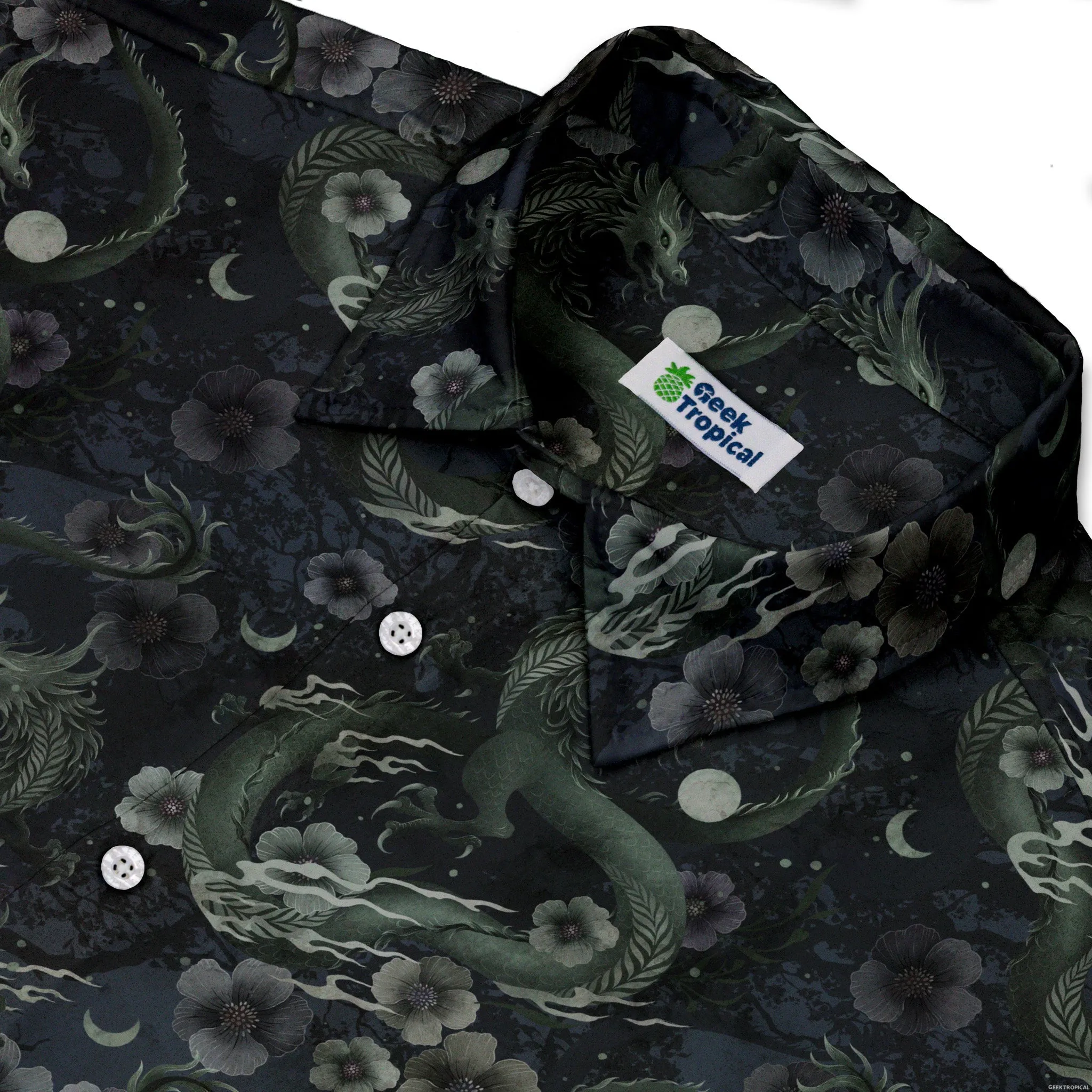 Floral Dragon Fog Button Up Shirt