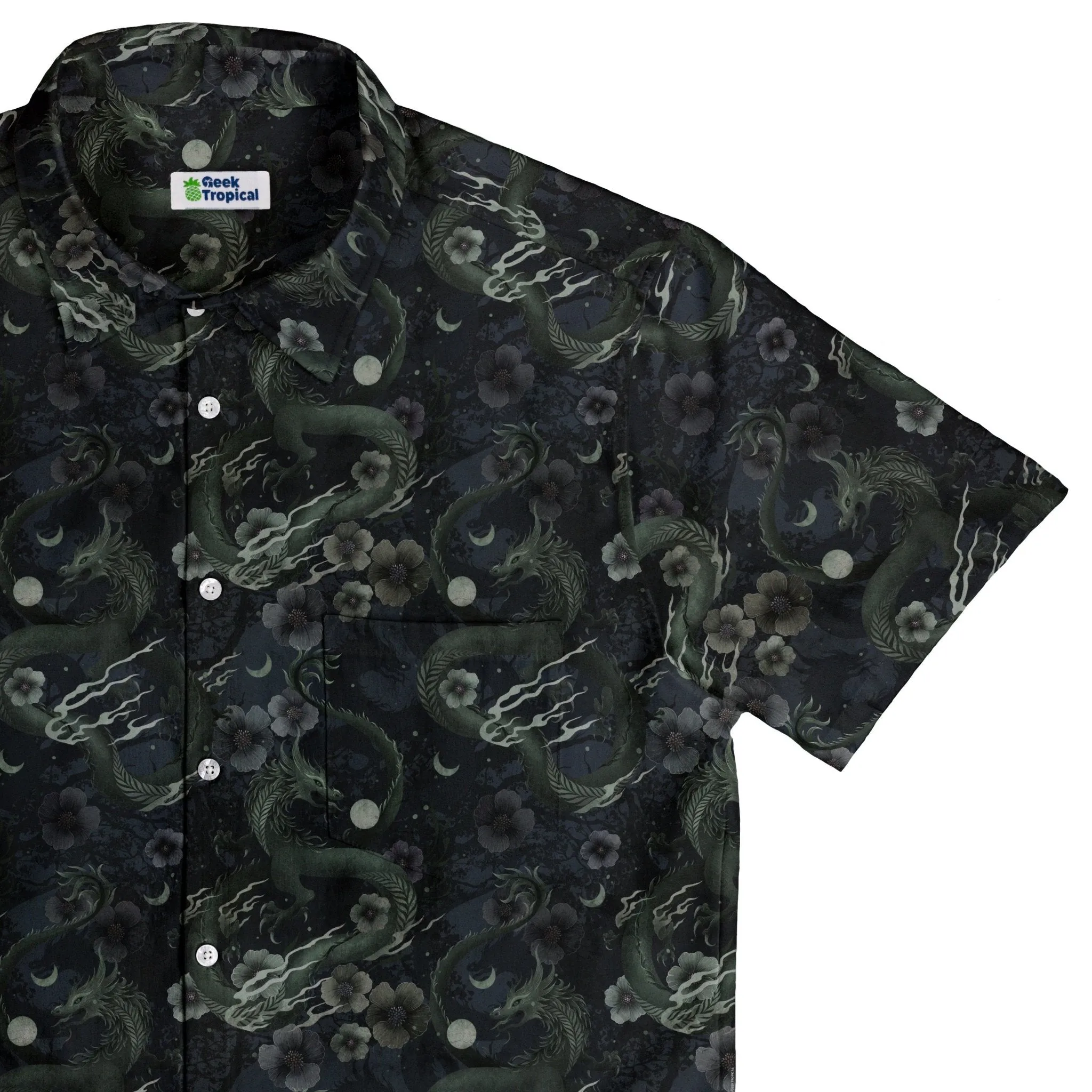 Floral Dragon Fog Button Up Shirt