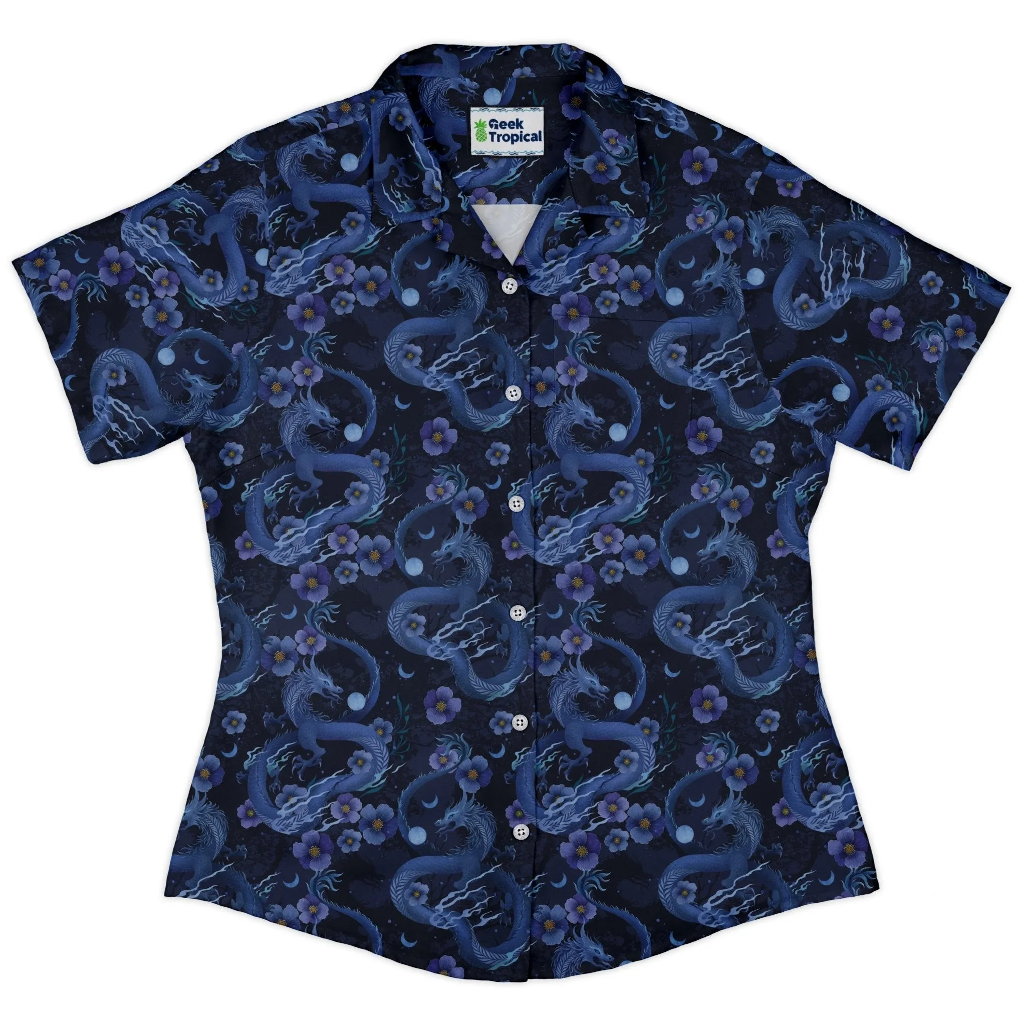 Floral Dragon Night Curvy Button Up Shirt