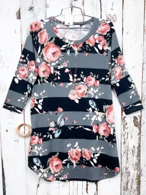 Floral Dreams Striped Dress