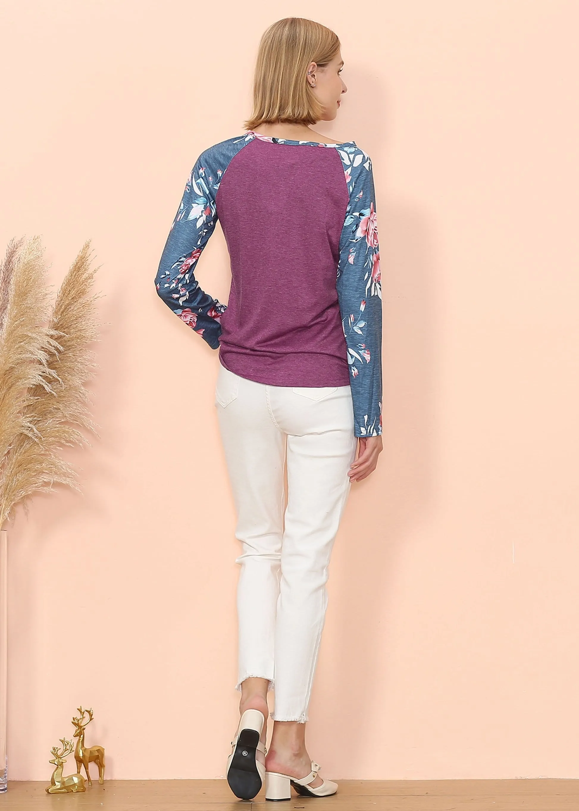 Floral Print Henley Long Sleeve