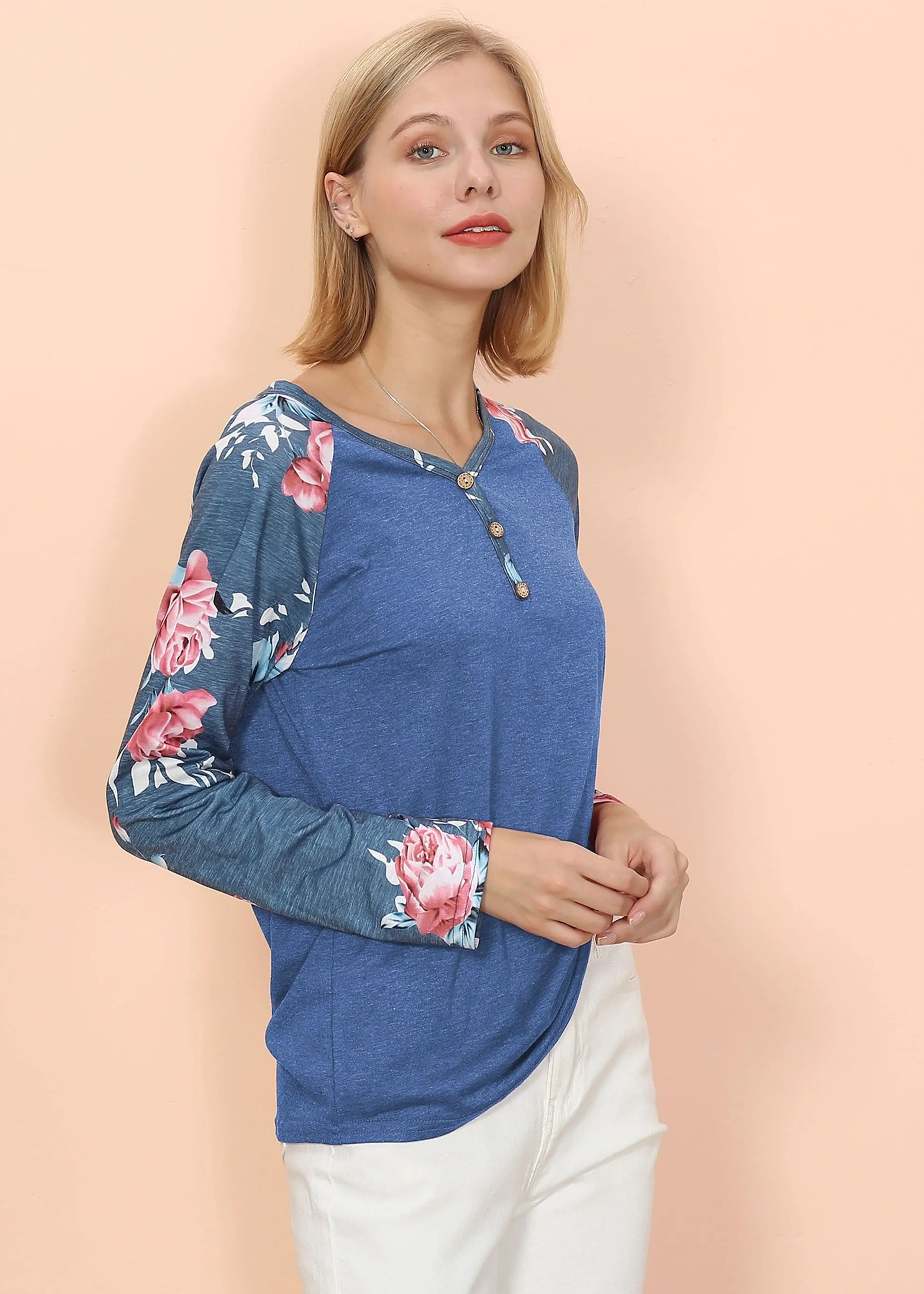 Floral Print Henley Long Sleeve