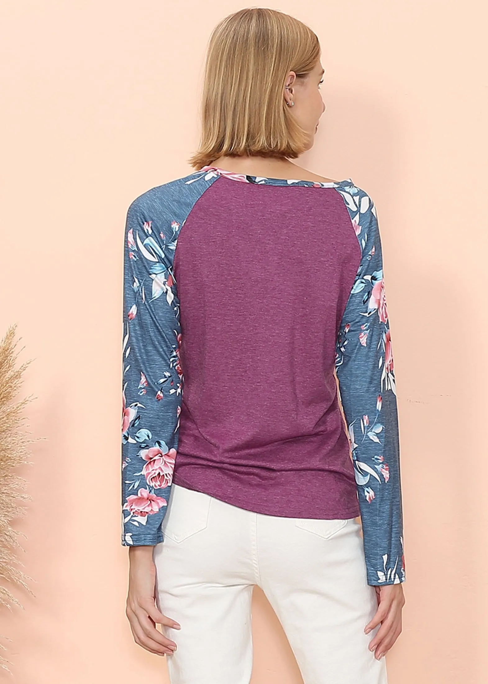 Floral Print Henley Long Sleeve