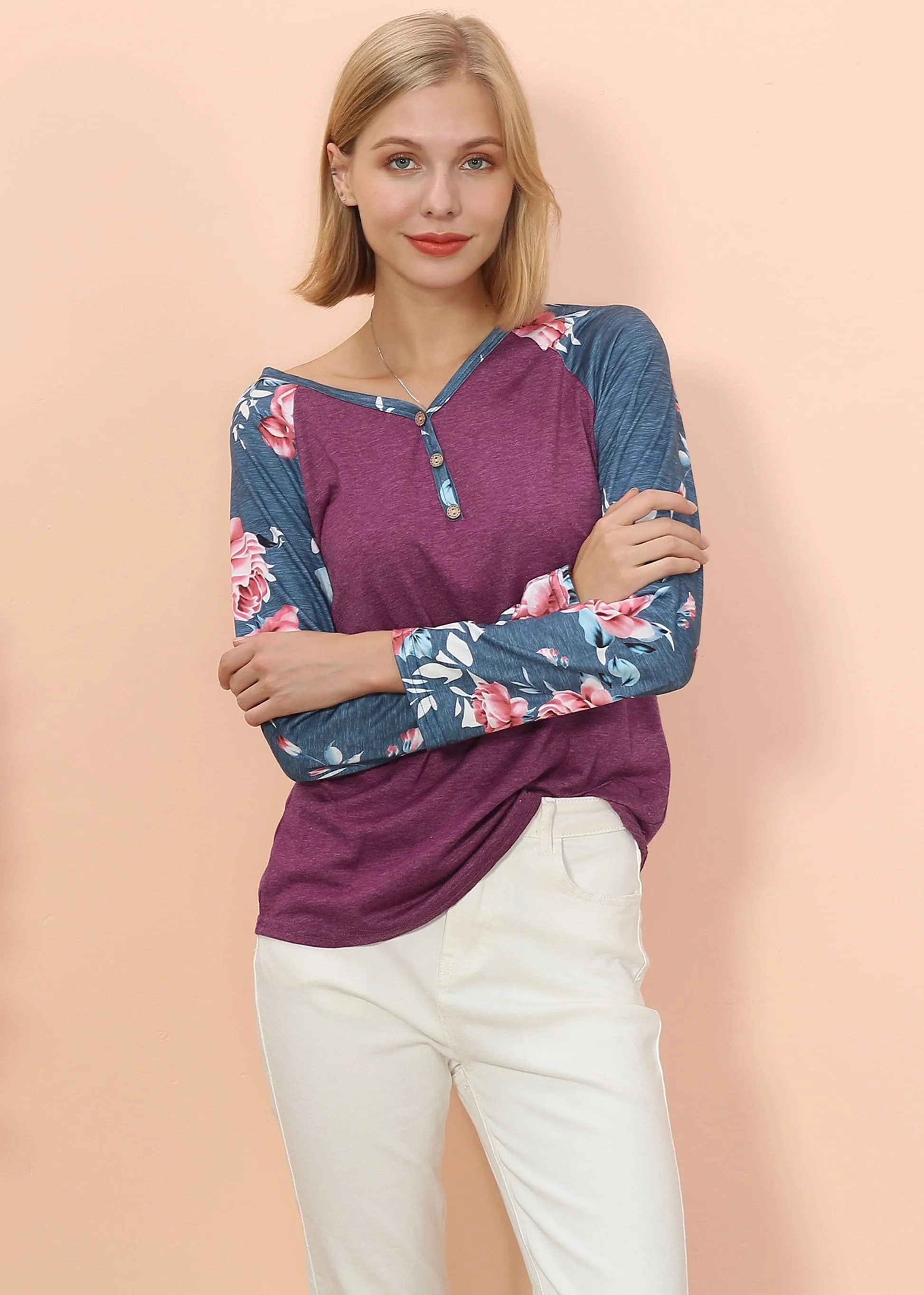 Floral Print Henley Long Sleeve