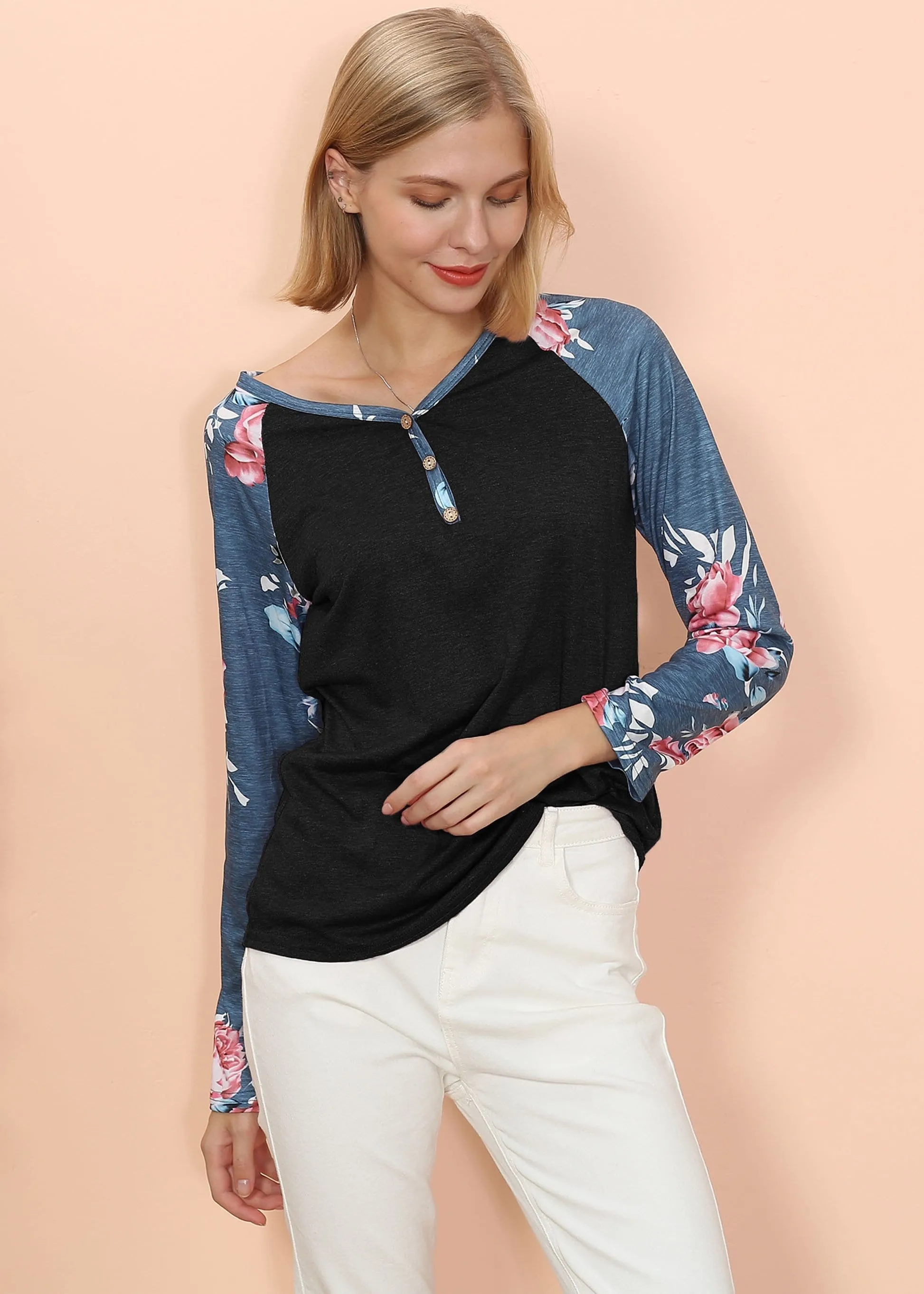 Floral Print Henley Long Sleeve