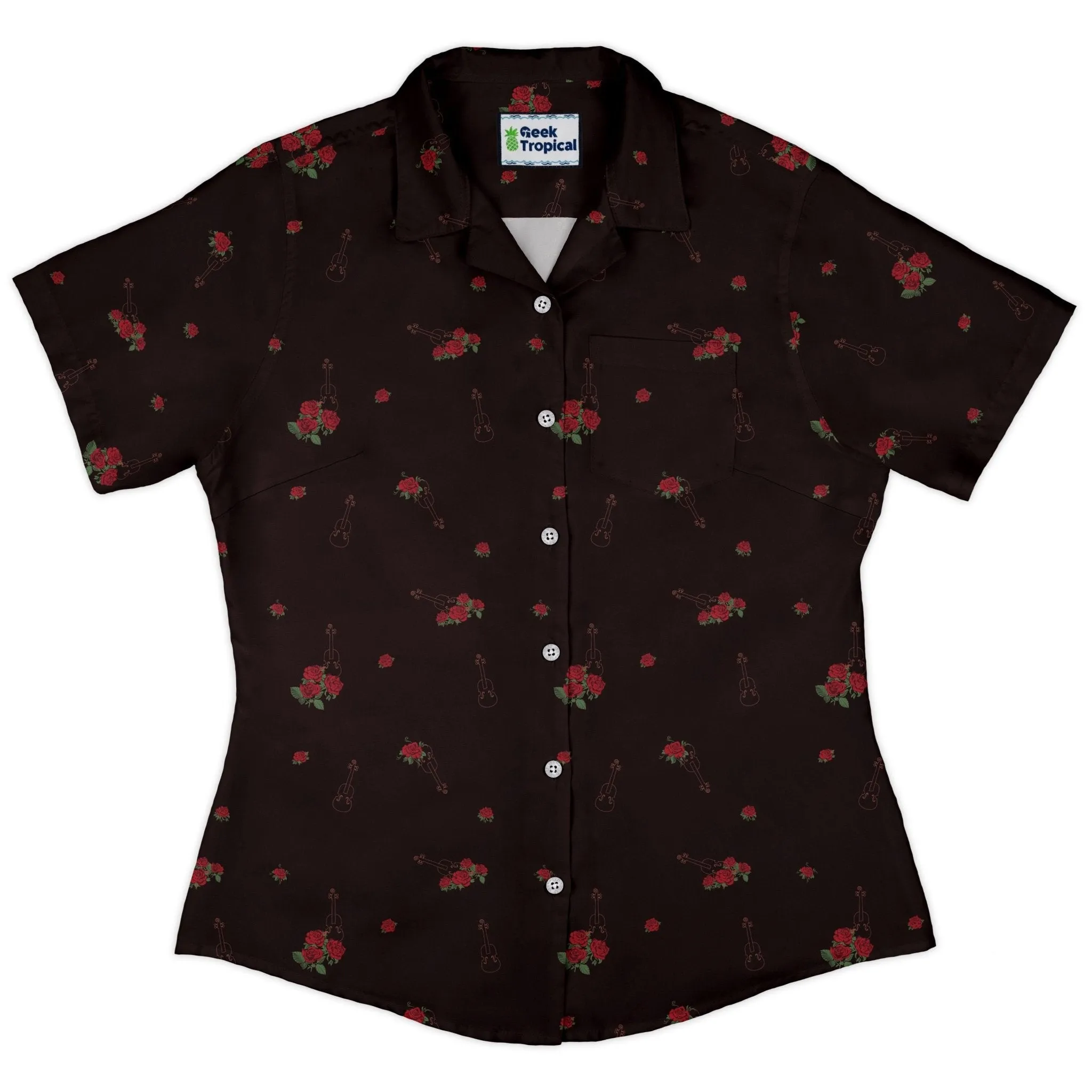 Floral Violin Melody Curvy Button Up Shirt