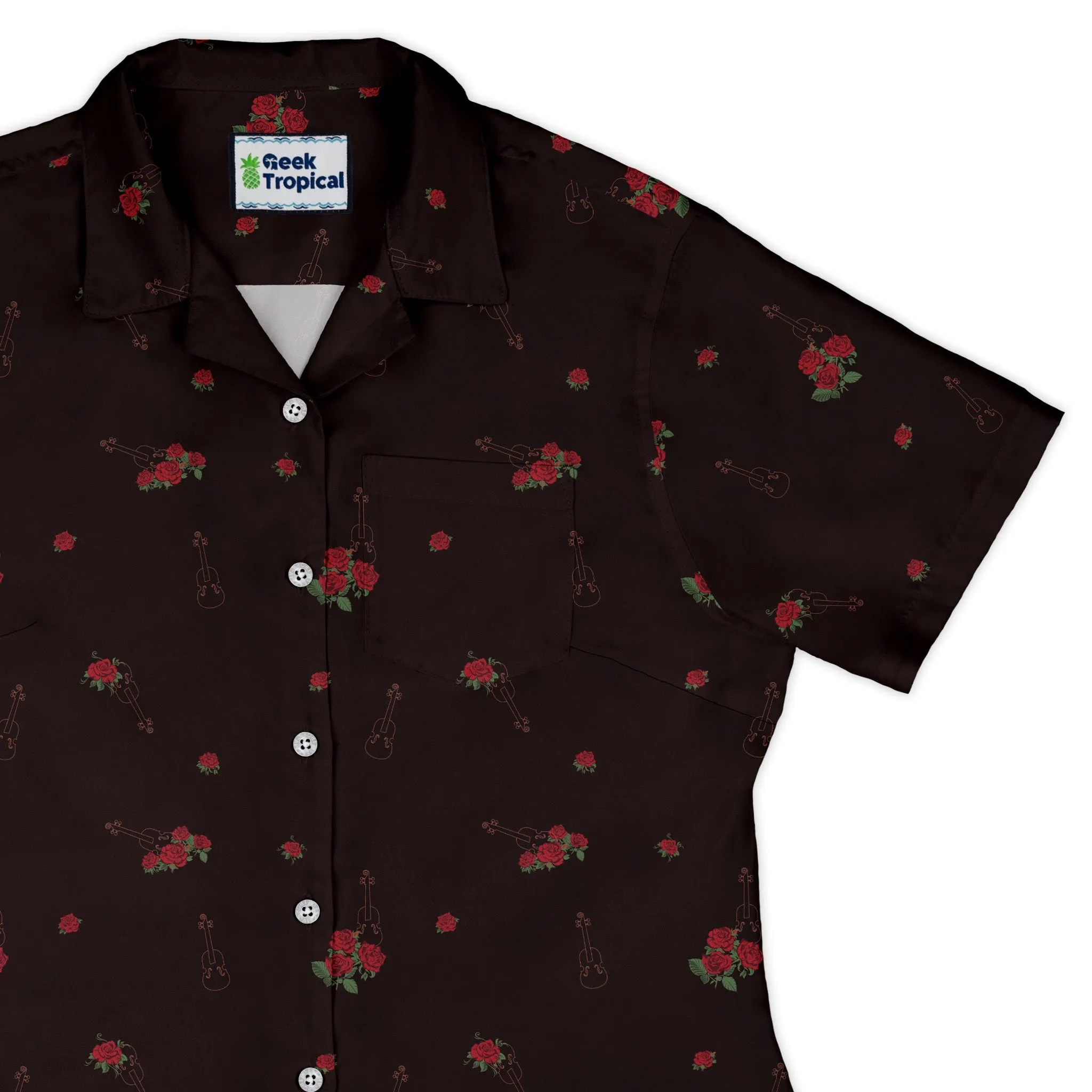 Floral Violin Melody Curvy Button Up Shirt