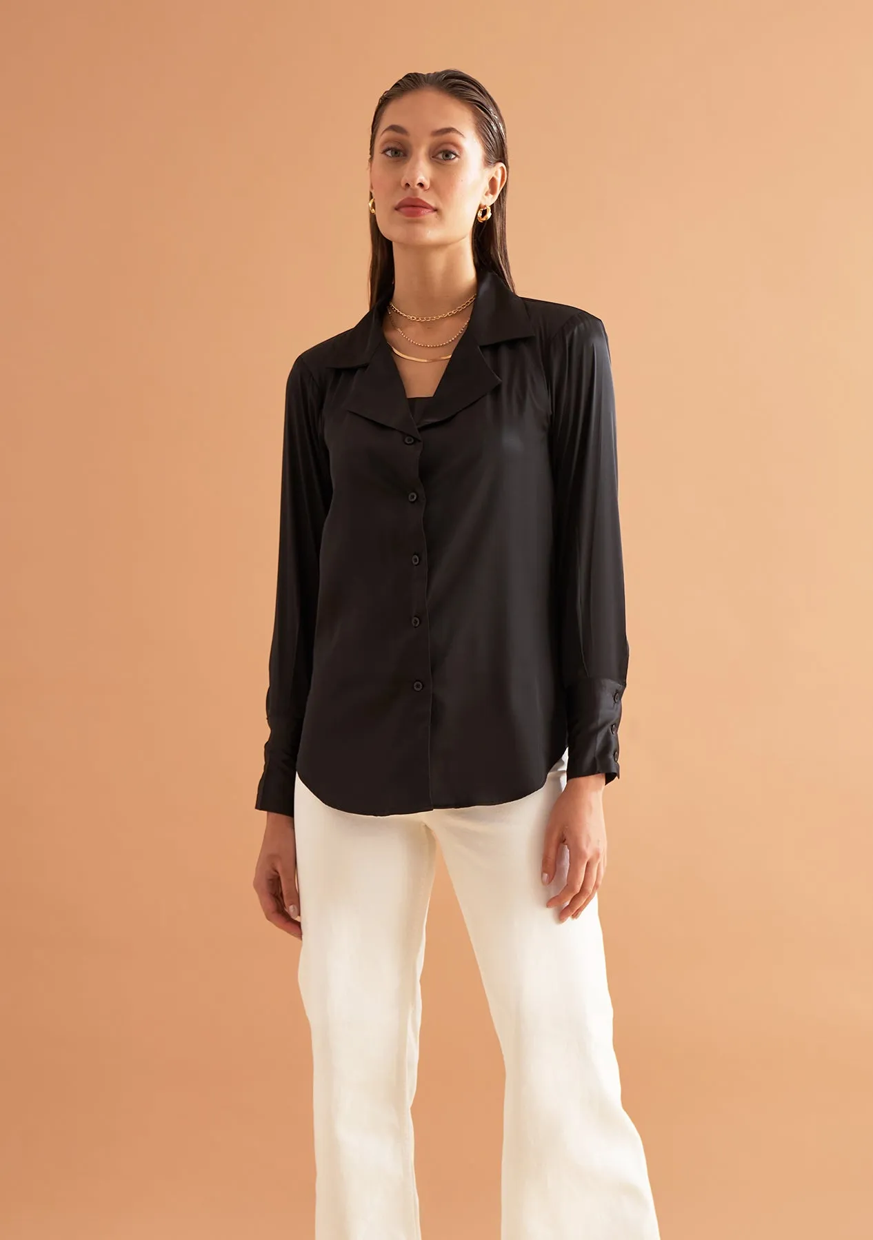 Formal Black Women's Satin Shirt