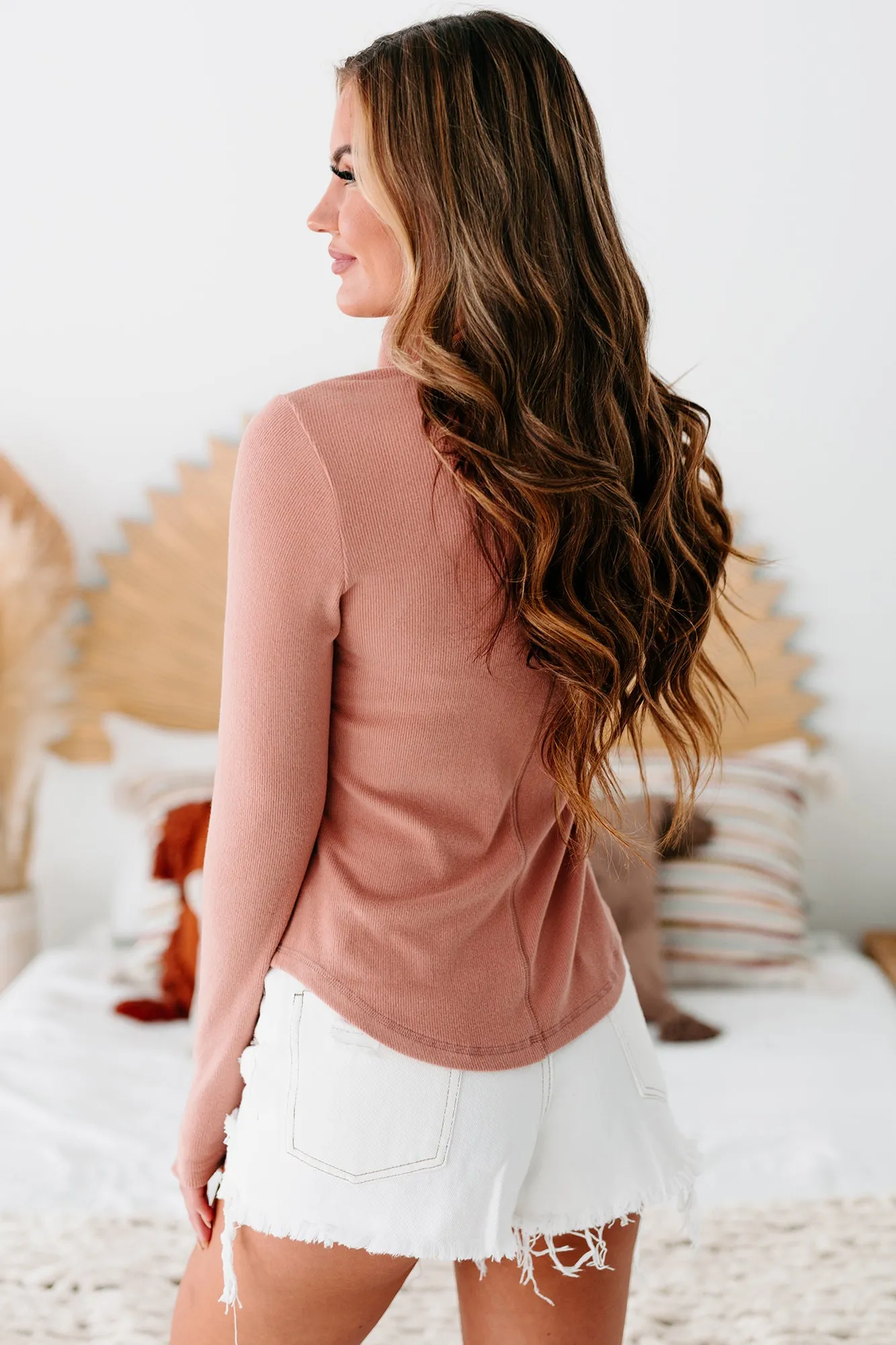 Fostering Friendships Ribbed Long Sleeve Henley Top (Blush)