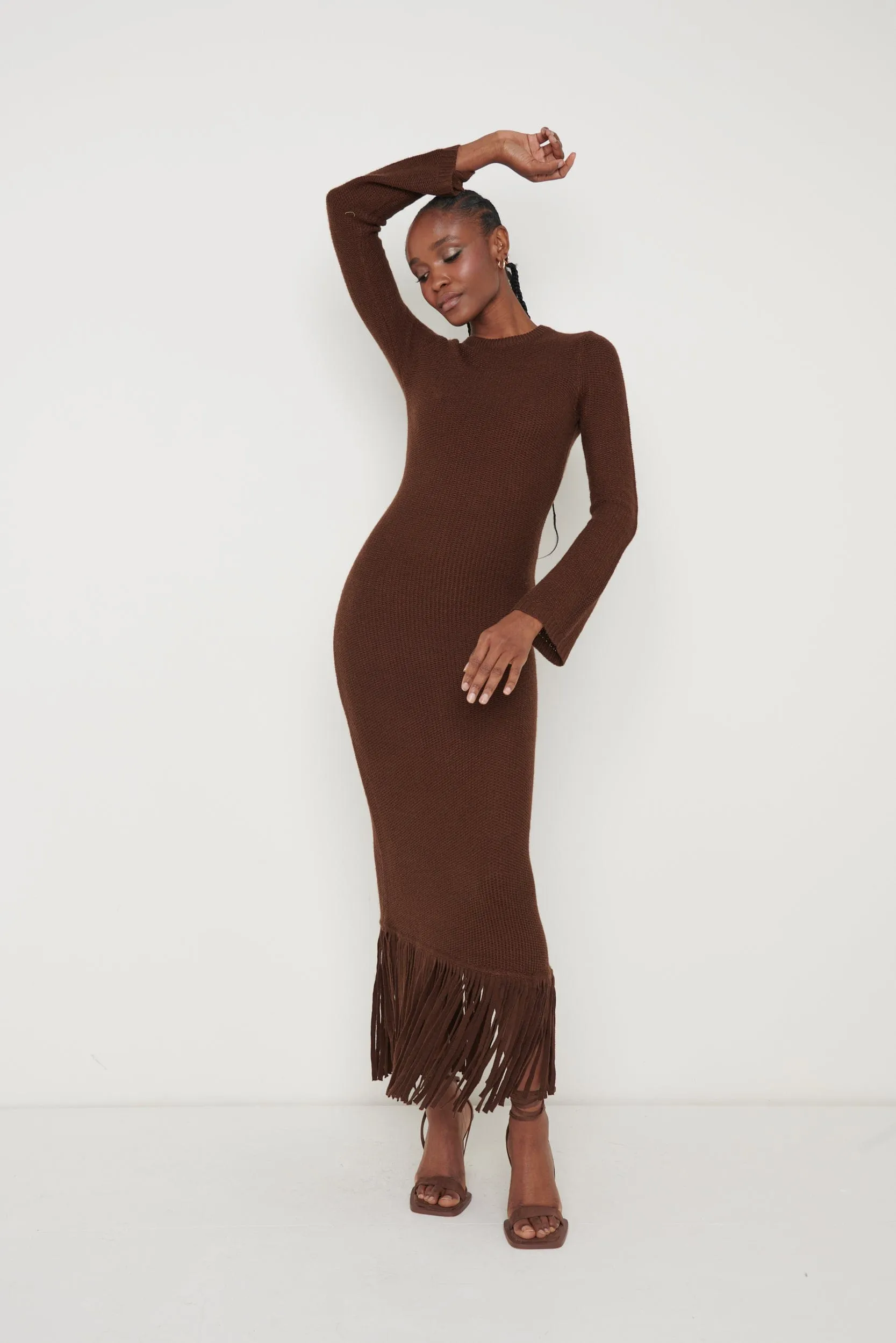 Francoise Fringed Knit Maxi Dress - Brown