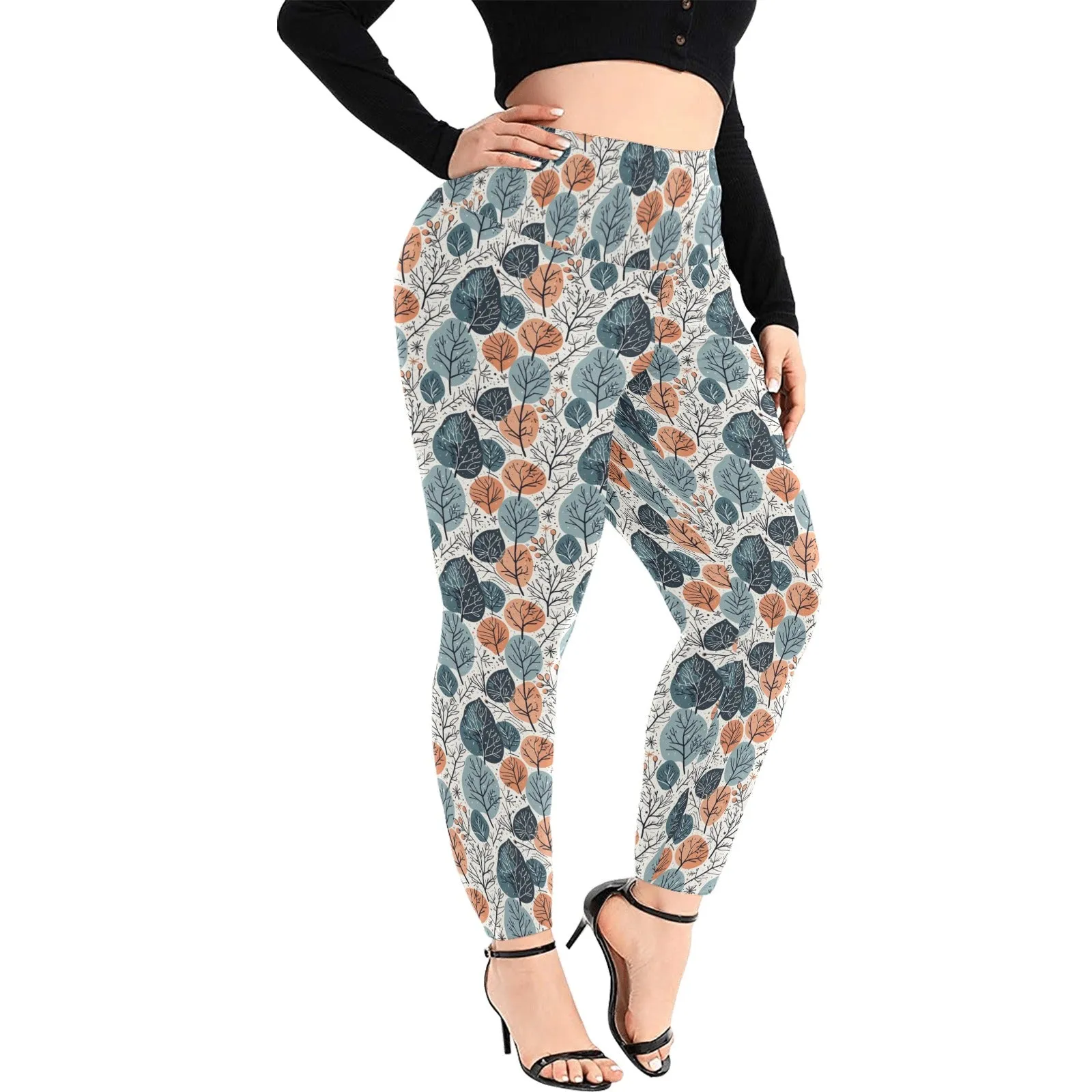 Freezing Leaves Women's Plus Size High Waited Leggings Women's High Waist Leggings(Plus Size)(ModelL45)