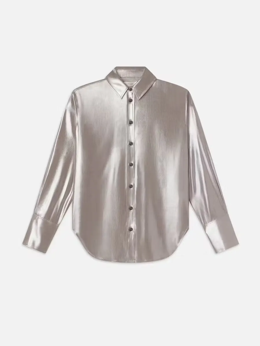 Frwp25 Silver Metallic Button Down