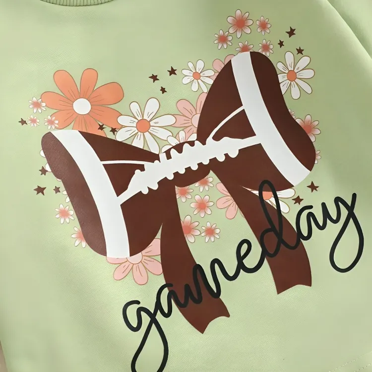 Game Day Football Bow Flared Pants Toddler Set