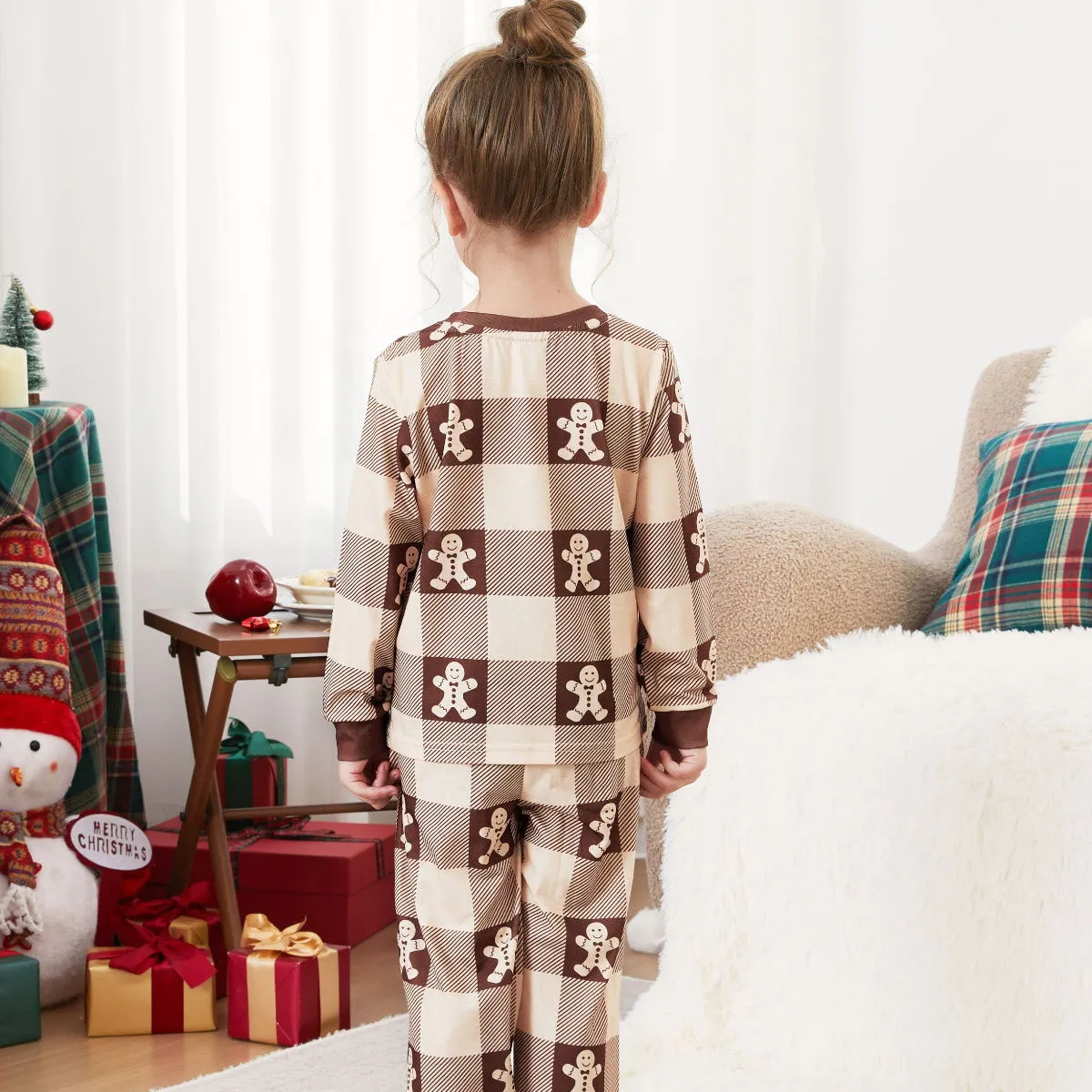 Gingerbread Family Pajamas Allover Gingerbread Plaid Henley Neckline Matching Pajamas Christmas