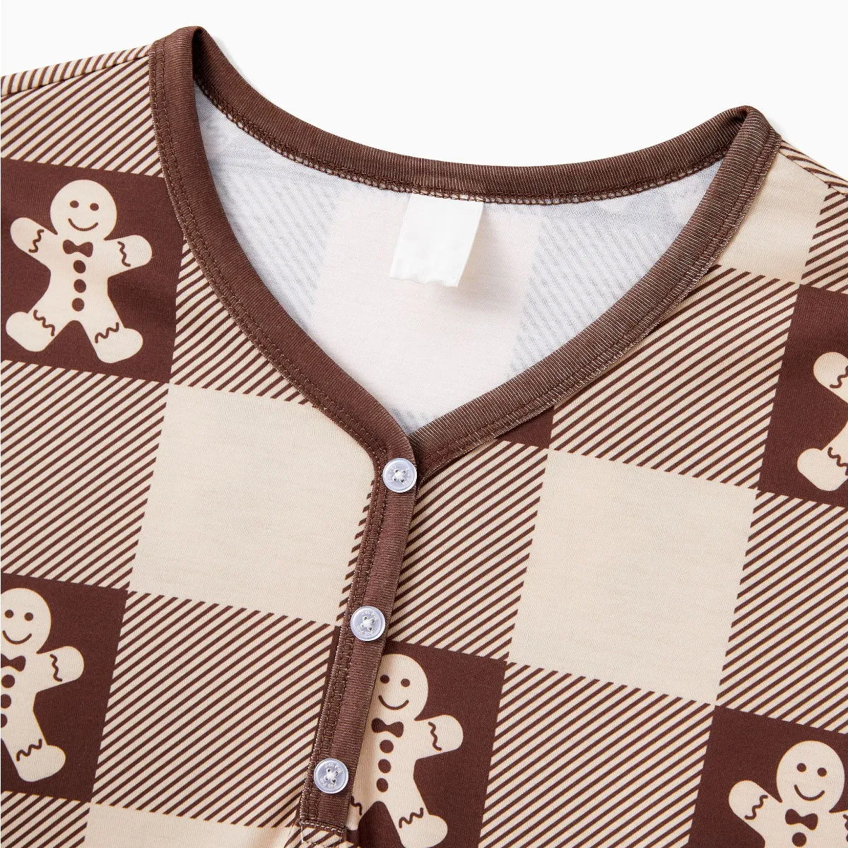 Gingerbread Family Pajamas Allover Gingerbread Plaid Henley Neckline Matching Pajamas Christmas