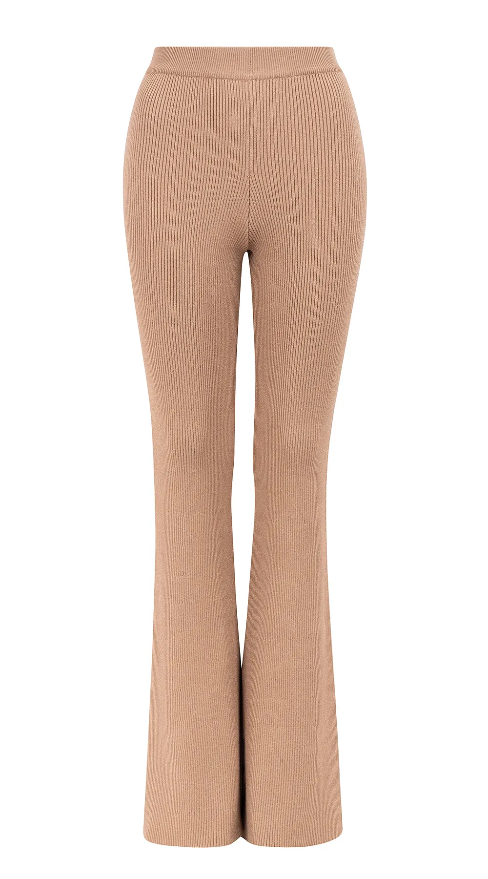 GISELE luxe ribbed-knit high-rise pants camel