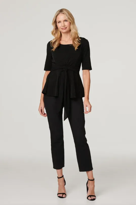 Gloriana Black Metallic Peplum Blouse