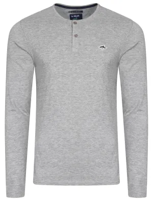 Goodge Henley Long Sleeve Cotton Top in Light Grey Marl - Le Shark