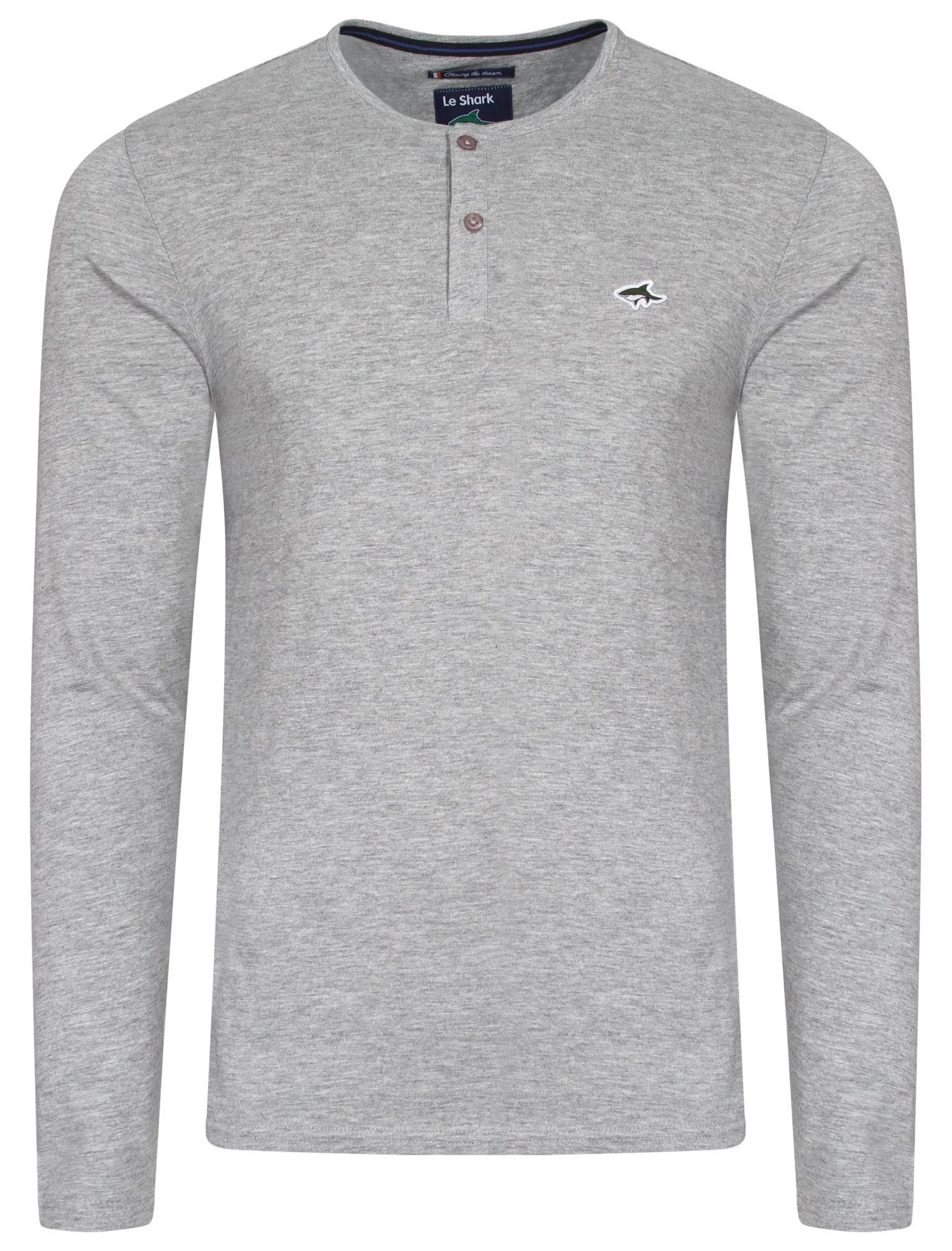 Goodge Henley Long Sleeve Cotton Top in Light Grey Marl - Le Shark