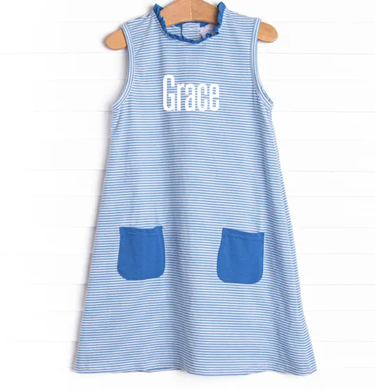 Grace Pocket Dress, Medium Blue Stripe