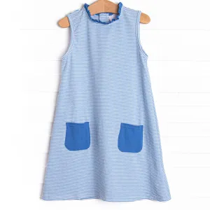 Grace Pocket Dress, Medium Blue Stripe