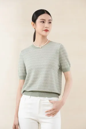 Grass Green Knitted Short Sleeve T-shirt