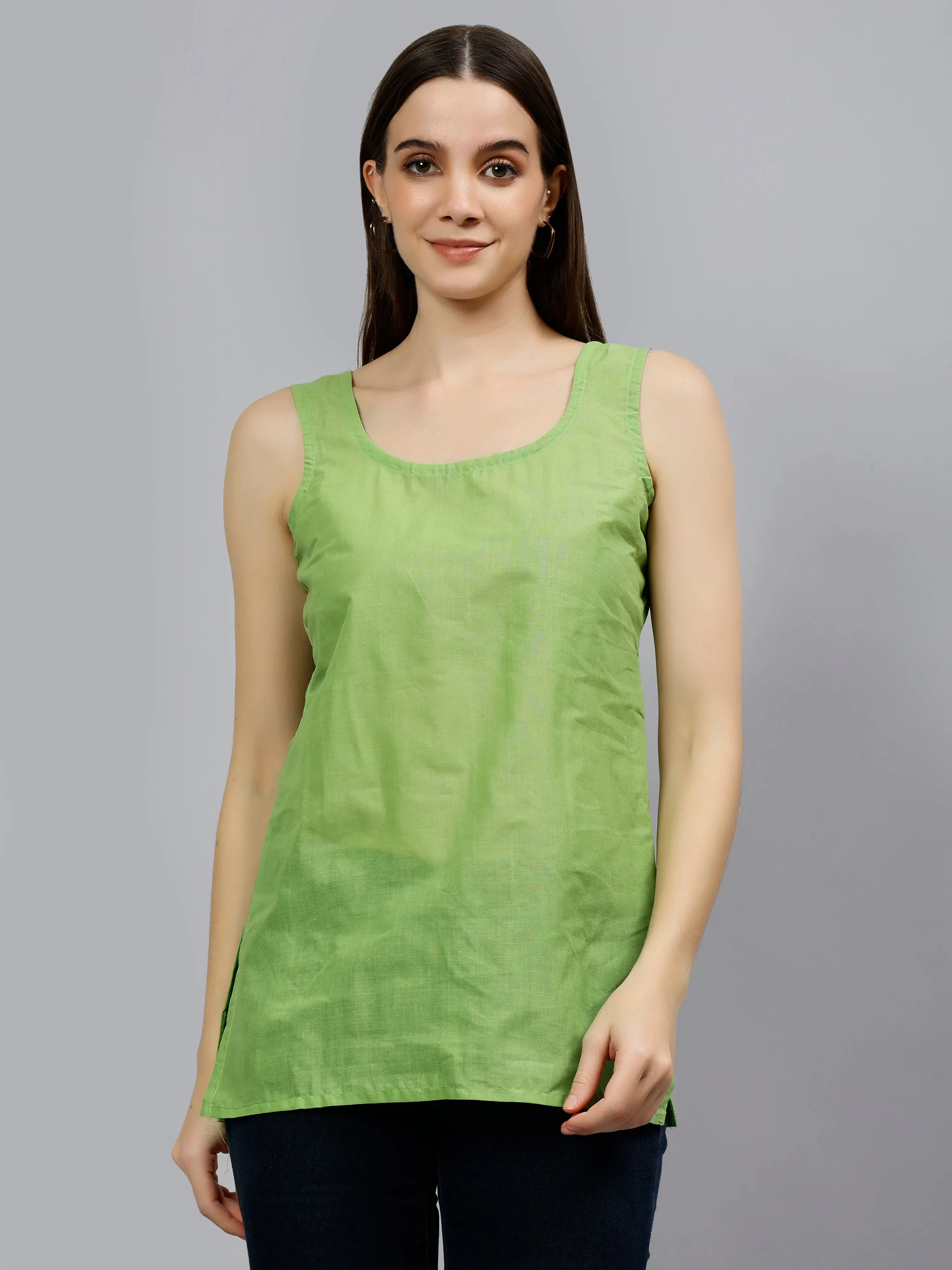 Green Georgette Lucknowi Chikankari Short Tunic with Slip