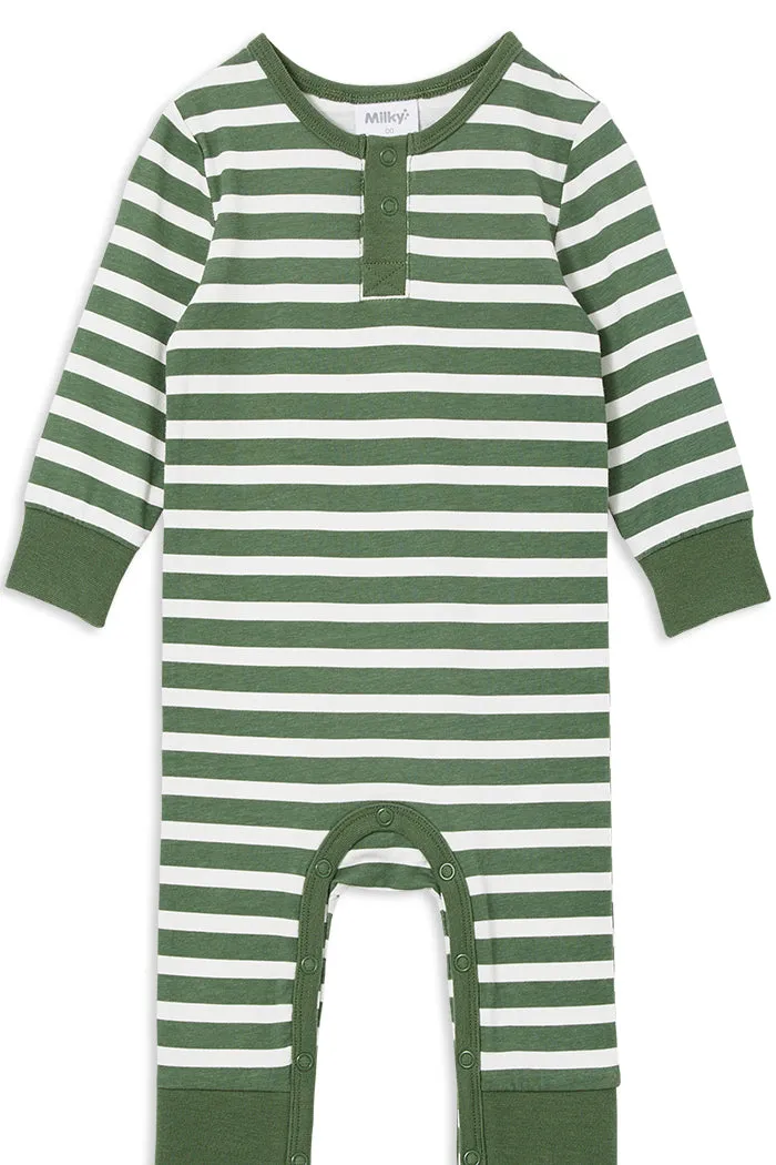 Green Stripe Henley Romper