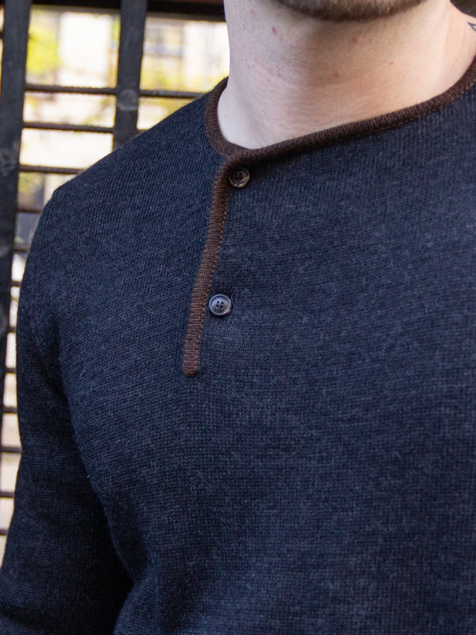 GRP x Max Rohr, Lateral Buttons Henley, Charcoal/ Brown