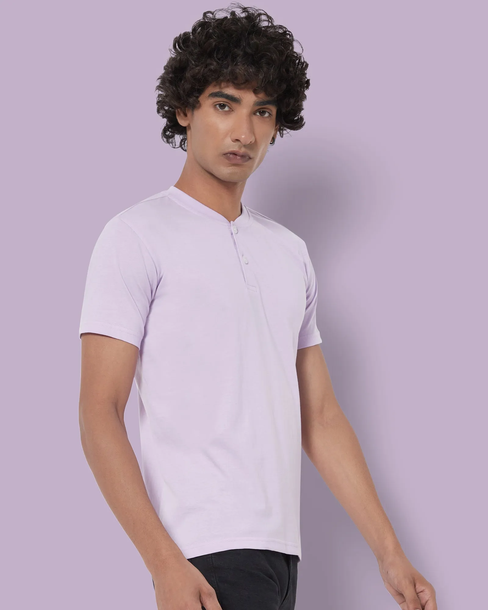 Half Sleeves Henley: Mauve Purple